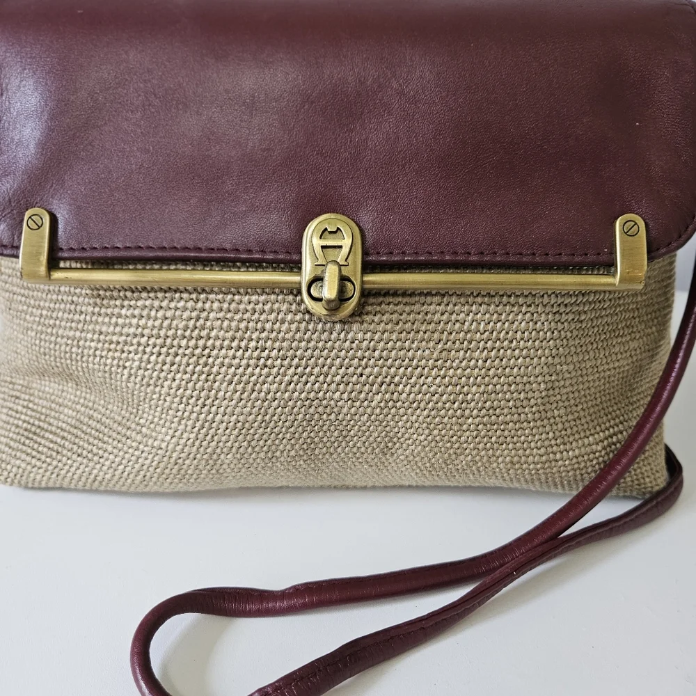 Vintage Etienne Aigner Shoulder Bag Jute & Leather Bag/ Clutch - Picture 4 of 15